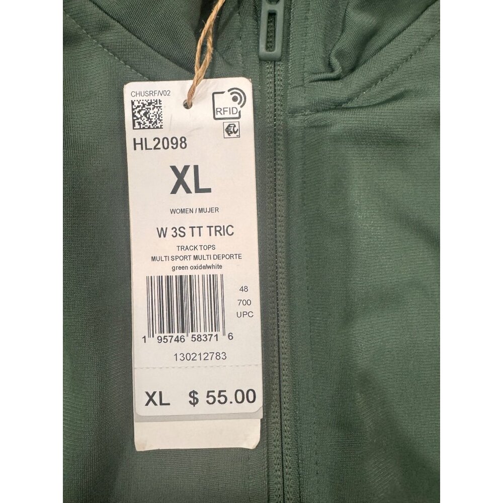 Adidas Womens XL Green Track Jacket With White Stripes & Logo Full Zip W 3S TT T - Picture 2 of 5